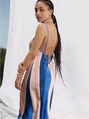 H&M Backless Striped Slip Dress in Blue & Pink